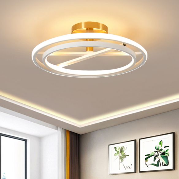 Acrylic Clock Frame Semi Flush Lighting Modern White LED Ceiling Flush ...